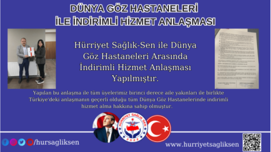 DÜNYA GÖZ HASTANELERİ İLE İNDİRİMLİ HİZMET ANLAŞMASI